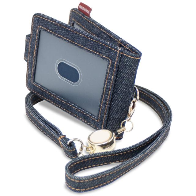 パスケース 日本が誇るデニム 定期入れ リール付き 窓付き 二つ折り