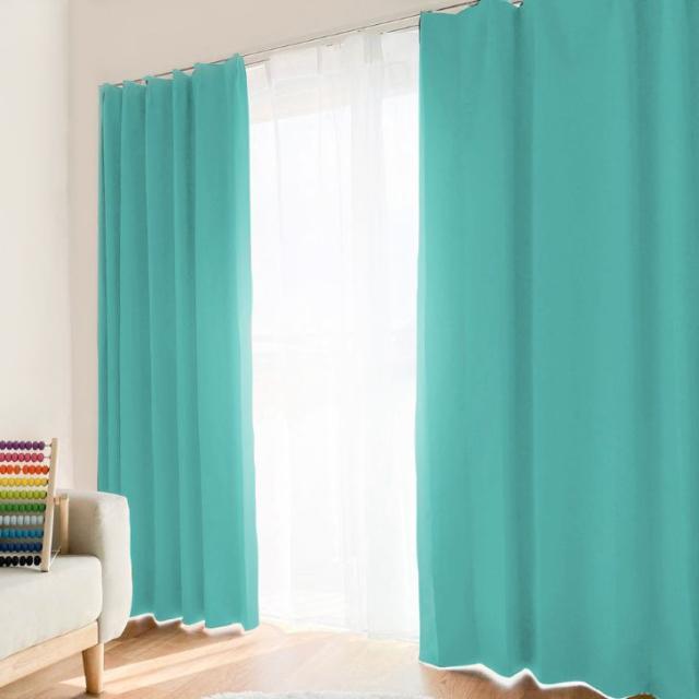 ２枚セット遮光２級・形状記憶・シャルマングリーン　デザインカーテン カーテンくれない 1級 遮光カーテン「K-wave-D-plain」セット 日本製