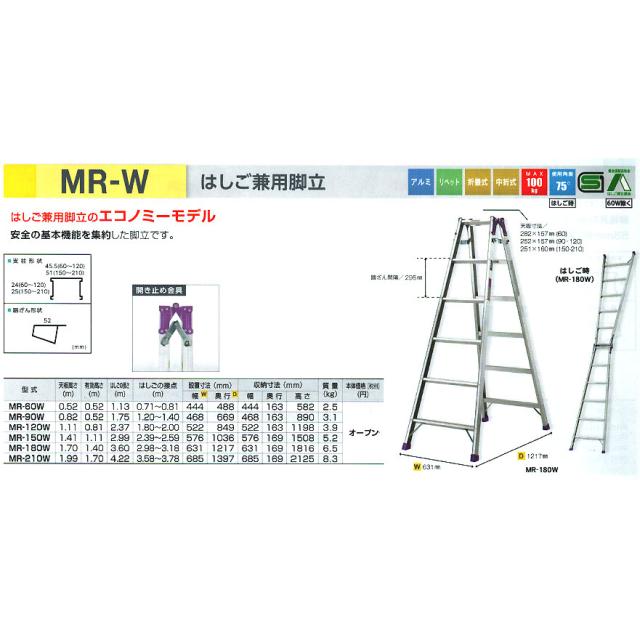 【製造会社直送】【法人押さえる】アルインコ 掛けはしご兼用脚立150糎 MR-150W