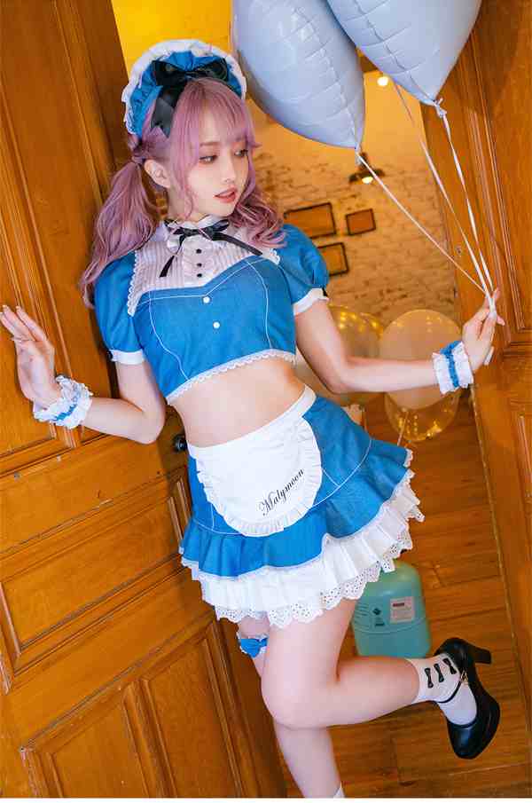 即納 ハロウィン コスプレ メイド ブルー メイド服 デニム 仮装 衣装