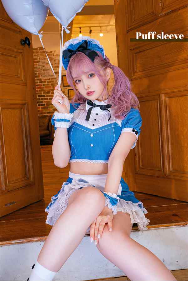 即納 ハロウィン コスプレ メイド ブルー メイド服 デニム 仮装 衣装