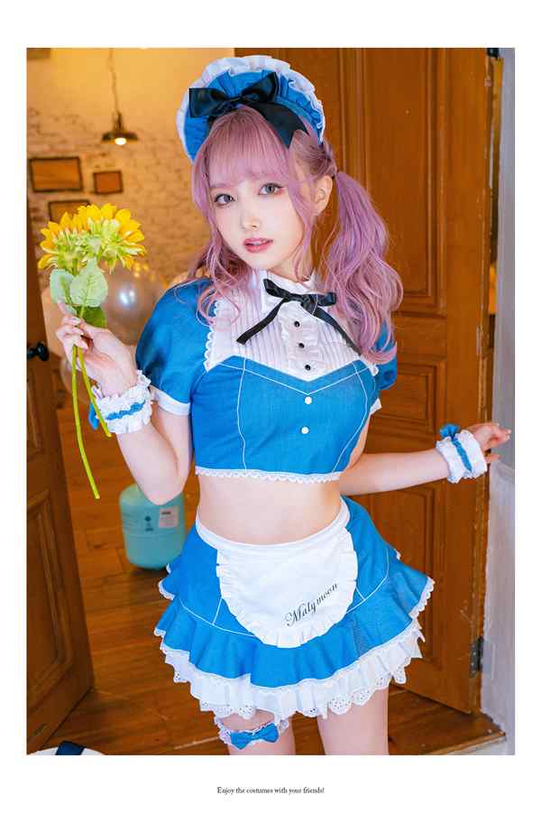 即納 ハロウィン コスプレ メイド ブルー メイド服 デニム 仮装 衣装