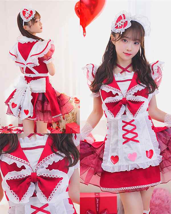 即納 ババババンビ メイド服 メイド 赤 レッド バレンタイン コスプレ