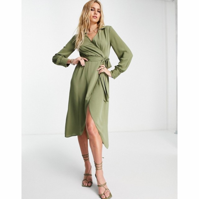 ASOS☆ウエストリボン ラップミニワンピース/khaki | grocerybazaar.store