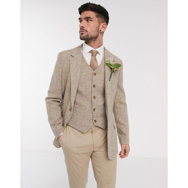 エイソス Asos Design メンズ スーツ ジャケット アウター Wedding Harris Tweed Slim Blazer With Wool Herringbone In Camel キャメルの通販はau Pay マーケット フェルマート