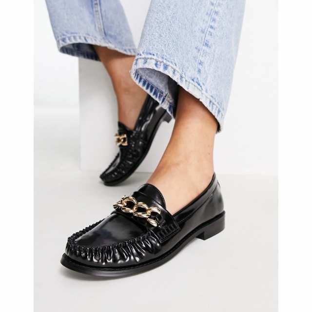 asos design mottle leather flat brogues in black
