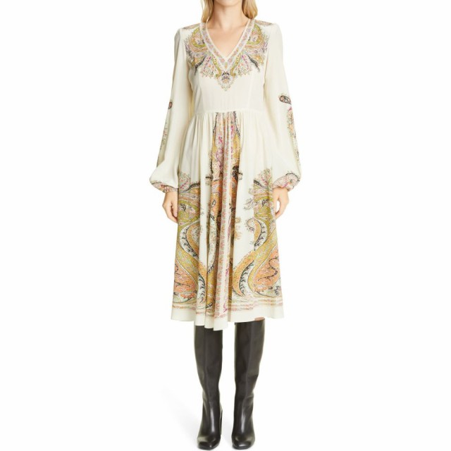 エトロ Etro レディース ワンピース Vネック ミドル丈 ワンピース ドレス V Neck Long Sleeve Silk Midi Dress Beigeの通販はau Pay マーケット フェルマート