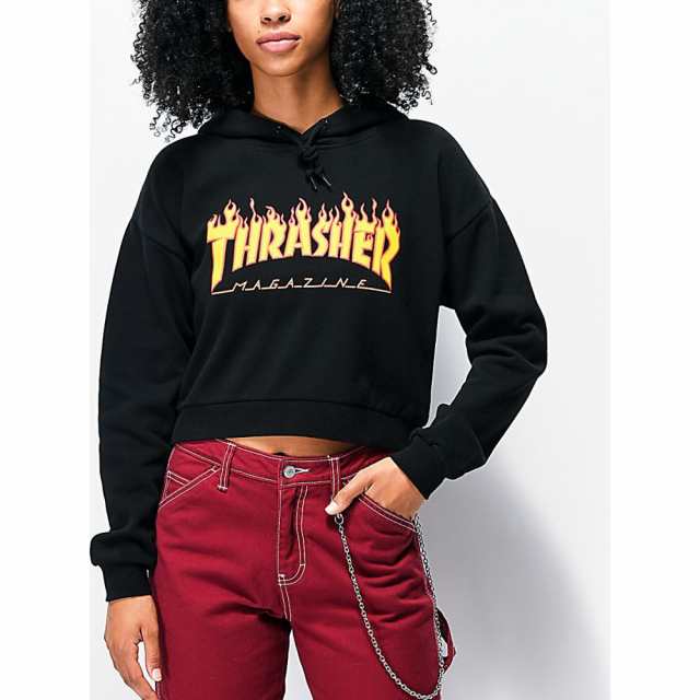 thrasher flame hoodie black