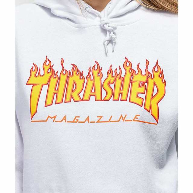 thrasher white hoodie flame