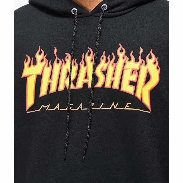 thrasher flame logo black hoodie