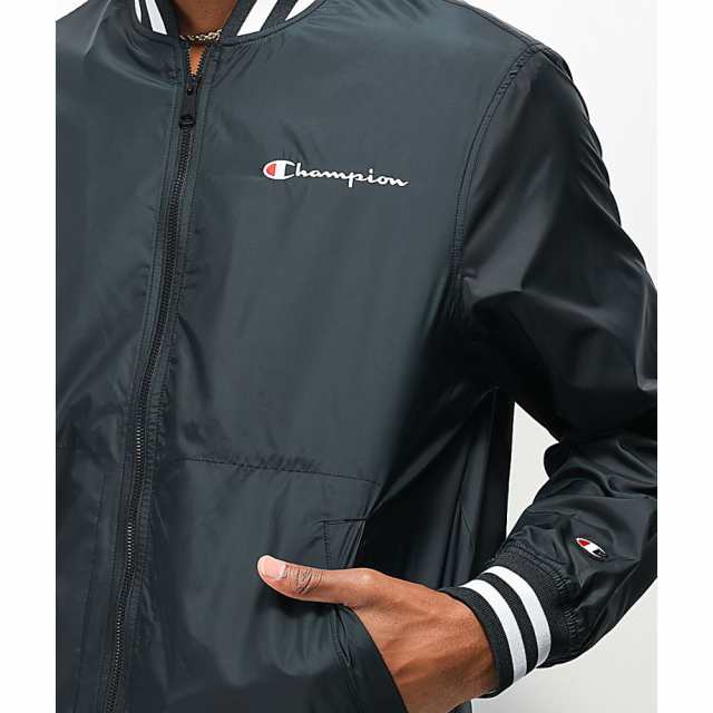 champion satin baseball jacket black