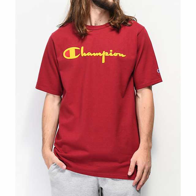 dark red champion shirt