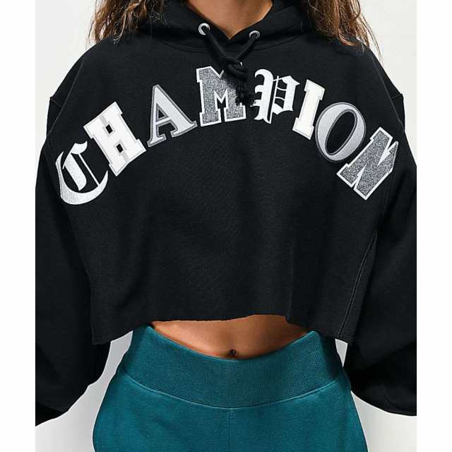 champion reverse weave black crop hoodie