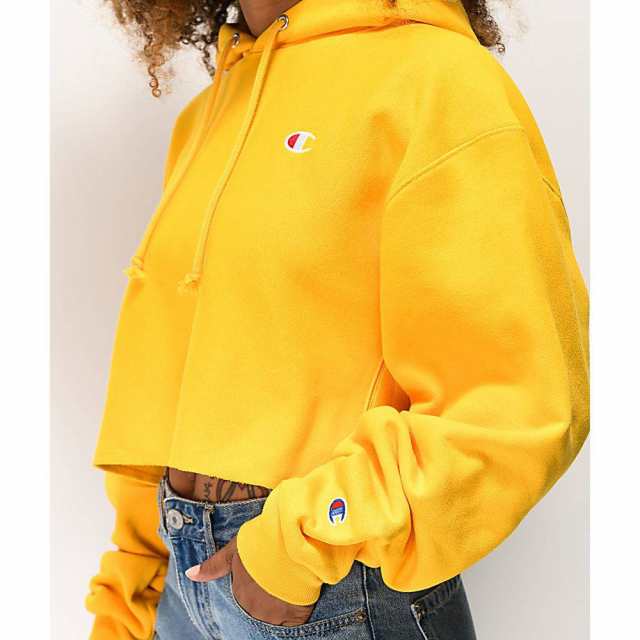 champion yellow crop hoodie