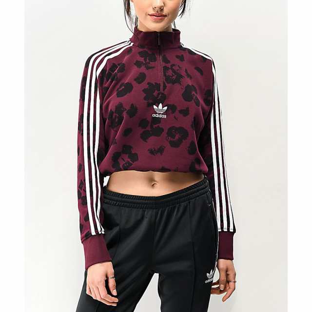 アディダス Adidas レディース スウェット トレーナー ハーフジップ トップス Adidas Dark Floral Quarter Zip Crop Sweatshirt Dark Reの通販はau Pay マーケット フェルマート