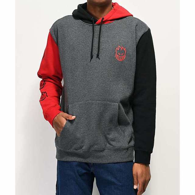 grey red hoodie