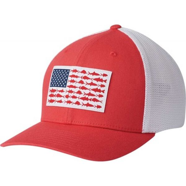 red and white ball cap
