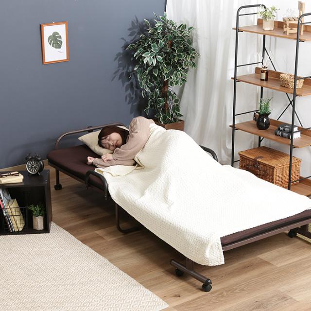 【値下げ】ベッド シングル 折りたたみ リクライニング 42段ギア 幅97.5 奥行207 高さ45 キャスター付き おしゃれ ワンタッチベッド フリーロック_2