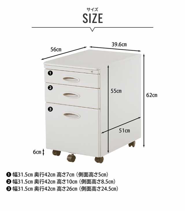 【値下げ】 キャビネット 引き出し 3段 39.6×56×62cm 黒 鍵付き デスクワゴン サイドワゴン 収納 書類 会社 オフィス 買い替え 追加 入