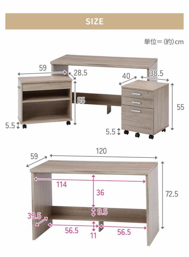 値下げ】 デスク 机 勉強机 3点セット 幅120 ワゴン シンプルデスク パソコンデスク コンパクトデスク 収納付き 省スペース 便利の通販はau  PAY マーケット - クツログ | au PAY マーケット－通販サイト