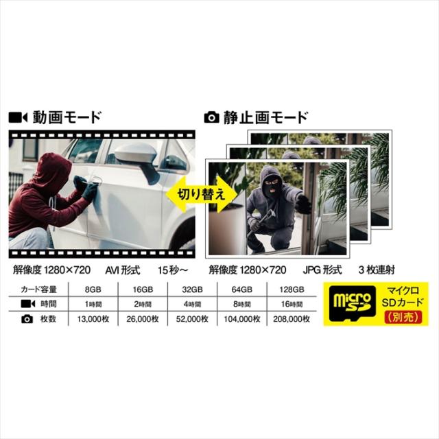 【値下げ】防犯カメラ センサーカメラ 電池式 乾電池 92万画素 どこでもアーム付き マグネットベース付き IP44 防雨 防犯 カメラ_6