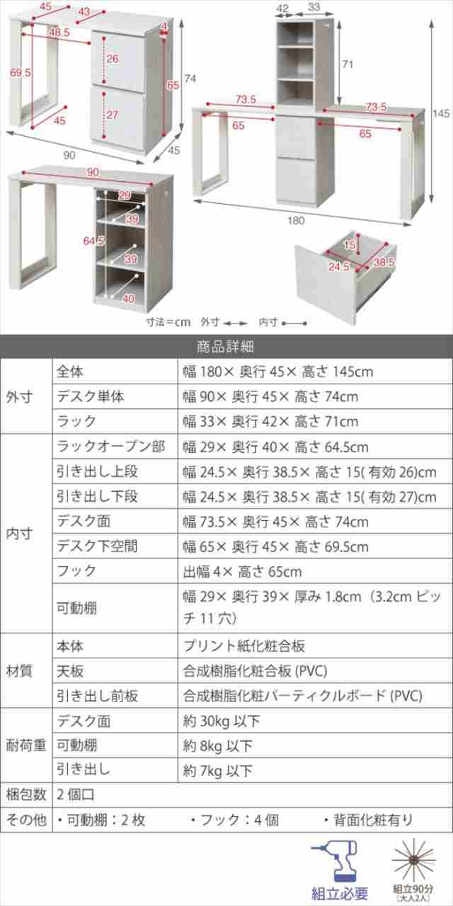 ラック ＆ チェスト セット 2人用 デスク 学習机 ランドセル収納 ラック付き wit'sシリーズ コンパクト ツインデスク