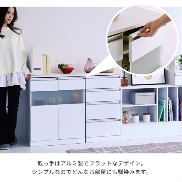 キャビネット 白 サイドボード ホワイト コンパクトキャビネット カウンター下収納 ガラス 扉 付き 薄型 ロータイプ 幅 60 リビング収納 木製 ボックス 鏡面_3