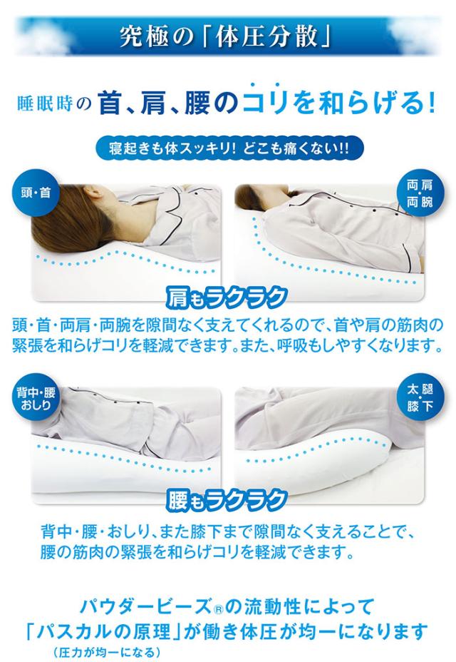 【値下げ】枕 ビーズ 特大 抱き枕 ビーズクッション 日本製 56×110×20cm 全身枕 大きい 枕 まくら 快眠 安眠 いびき 肩こり 解消 軽減 パウダービーズ 気持ちいい かわいい ふわふわ 抱きまくら_3