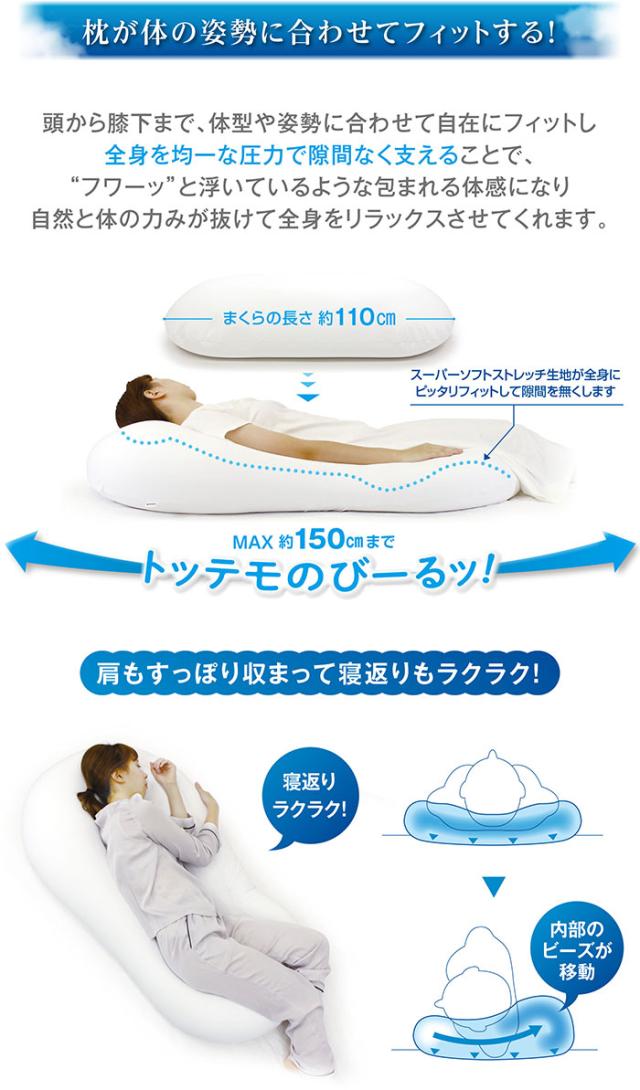 【値下げ】枕 ビーズ 特大 抱き枕 ビーズクッション 日本製 56×110×20cm 全身枕 大きい 枕 まくら 快眠 安眠 いびき 肩こり 解消 軽減 パウダービーズ 気持ちいい かわいい ふわふわ 抱きまくら_5