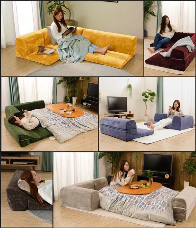 【値下げ】ローソファ 3点セット コーナーパーツ付 ソファ 座椅子 チェア リクライニング 座布団 レイアウト自在 ヴィンテージ 和楽_3