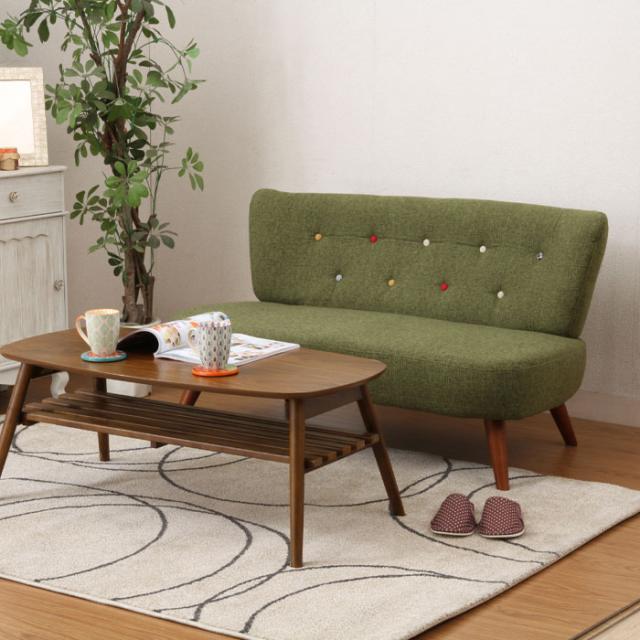 フロアソファ ソファ 二人掛け 2人掛け ソファー 脚付き 幅123cm 木製 木脚 グリーン リビング 居間 リビングソファ の通販は