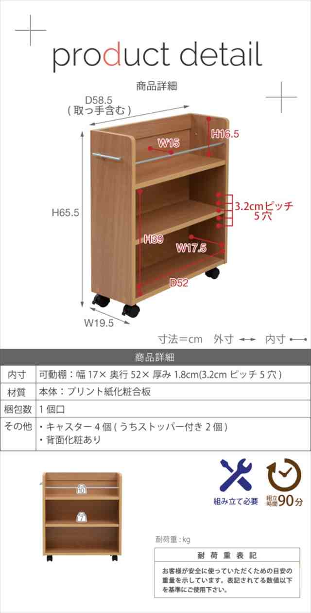 クローゼット 収納 ラック 2個セット 幅19.5奥行58 .5 キャスター付き