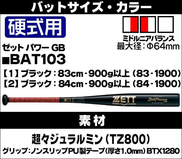 硬式バット / ゼットパワー GB ゼット 硬式 バット 金属 2024 新基準 高校野球対応 ZETT POWER GB 野球 中学生 高校生 一般  新規格 低反｜au PAY マーケット