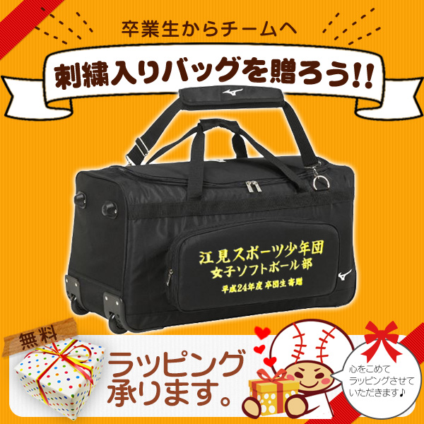 ミズノ キャスターバッグ 刺繍入り キャッチャー防具 ヘルメット