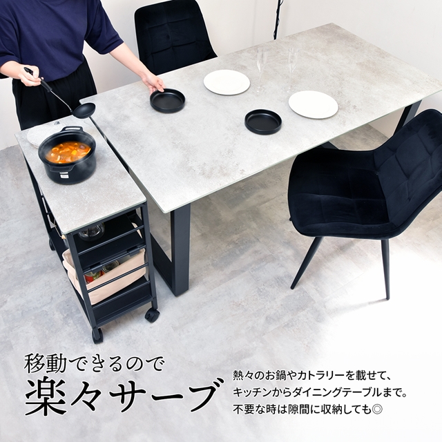 使い方色々 セラミック天板 キッチンワゴン 【送料無料】 キャスター付き 作業台 まな板 セラミック 天板付き おしゃれ スリム 耐熱 収納 アイアン スチールワゴン リビング インテリア_10