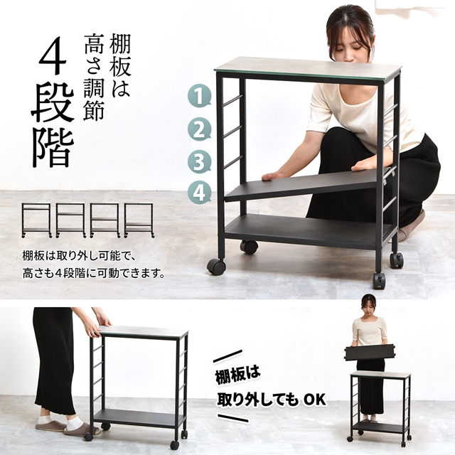 使い方色々 セラミック天板 キッチンワゴン 【送料無料】 キャスター付き 作業台 まな板 セラミック 天板付き おしゃれ スリム 耐熱 収納 アイアン スチールワゴン リビング インテリア_9