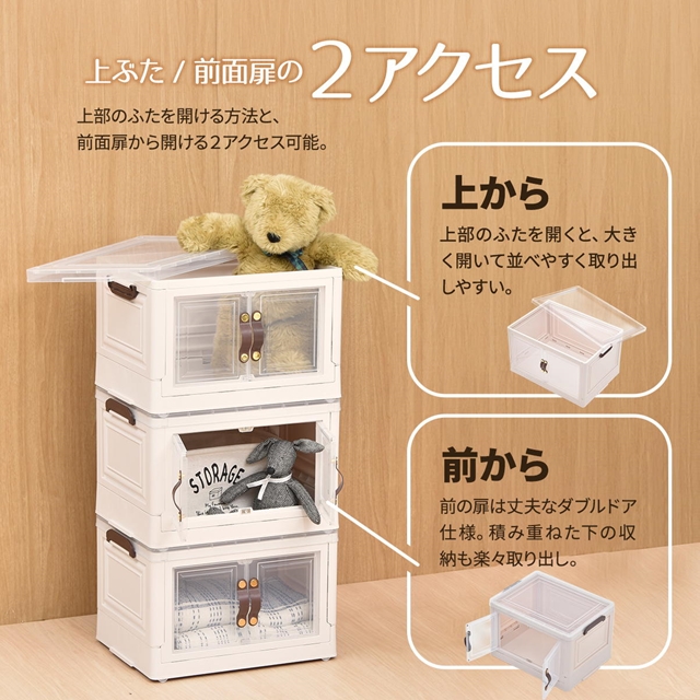 3個セット 積んでも取り出せる前扉付き 収納ボックス 小 【送料無料】 3段 コンテナボックス プラスチック ふた付き スタッキング 積み重ね キャスター付き 折りたたみ 透明 コンパクト カラーボックス_6