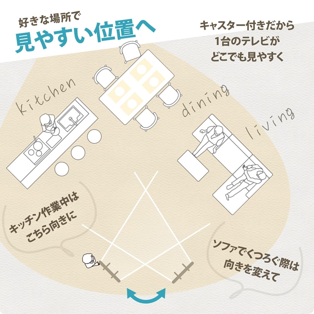 コーナーにもしっくり キャスター付き テレビスタンド 【送料無料】 ハイタイプ 上下 首振り おしゃれ アイアン コーナー 壁寄せ 高さ調節 棚板付き 棚付き シンプル スリム 55インチ_5