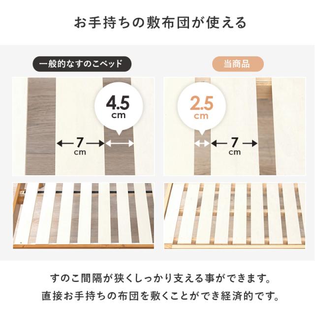 更に高め 3段階高さ調節 カントリー調 すのこベッド シングル 宮棚付き コンセント付き 天然木 高さ調整 ベッド下 収納スペース ハイタイプ 北欧 おしゃれ フレームのみ_9