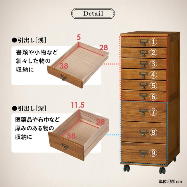 B4書類が収納可 木製 書類棚 9段 多段チェスト 【送料無料】 B4 書類チェスト 引き出しいっぱい キャスター付き インテリア おしゃれ ホワイト 白 ブラウン