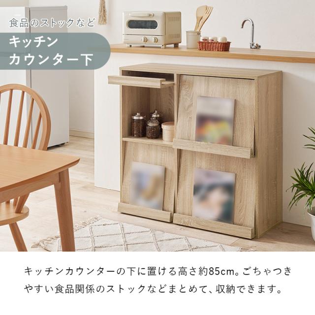 扉に飾る ディスプレイラック 【送料無料】 フラップ扉 本棚 収納 キャビネット おしゃれ 本棚 扉付き マガジンラック 北欧 木製 ロータイプ_9