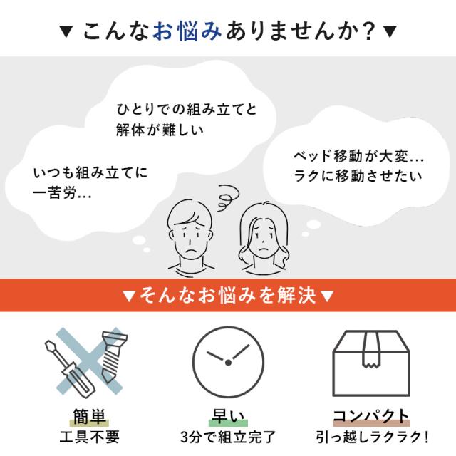 工具不要 3分組み立て 木製 ベッドフレーム シングル ボンネルコイル マットレス付き 【送料無料】 シンプル コンセント付き シングルベッド 一人暮らし 安い 激安 小さめ すのこベッド_3
