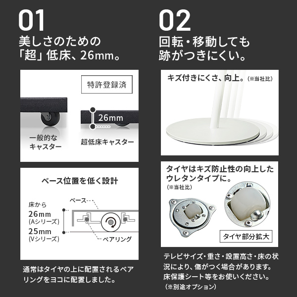 サイドテーブルとセットでお得 テレビスタンド WALL 7 A2 ラージタイプ 【送料無料】 選べる キャスター付き 壁寄せ テレビ台 インテリア おしゃれ ロータイプ 高さ調整 80インチ 45インチ 配線収納 自立_7