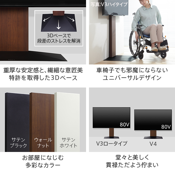 組立設置付き ９０型対応 壁寄せ テレビスタンド WALL V4 【送料無料】 90インチ テレビ台 テレビボード 大型 ロータイプ ハイタイプ フロアタイプ 配線 インテリア 自立 薄型 完成品_14