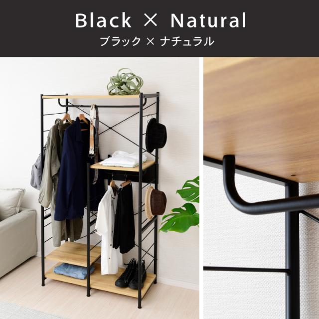 大容量 コートハンガー 簡易ハンガー 収納ラック  ブラック 棚付き 4288 大容量 コートハンガー 簡易ハンガー 収納ラック ブラック 棚付き 4288