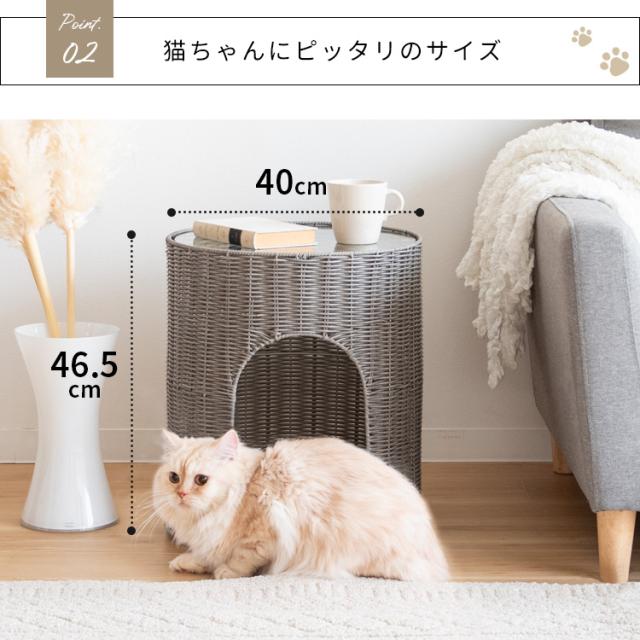 サイドテーブルにもなる ガラス天板 猫ちぐら 【送料無料】 人工ラタン