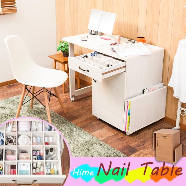 サッと広げて使える コスメワゴン 【送料無料】 机 化粧台 キャスター付き ドレッサー デスク 折りたたみデスク 可愛い おしゃれ 木製 バタフライ コンセント付き ミラー無し