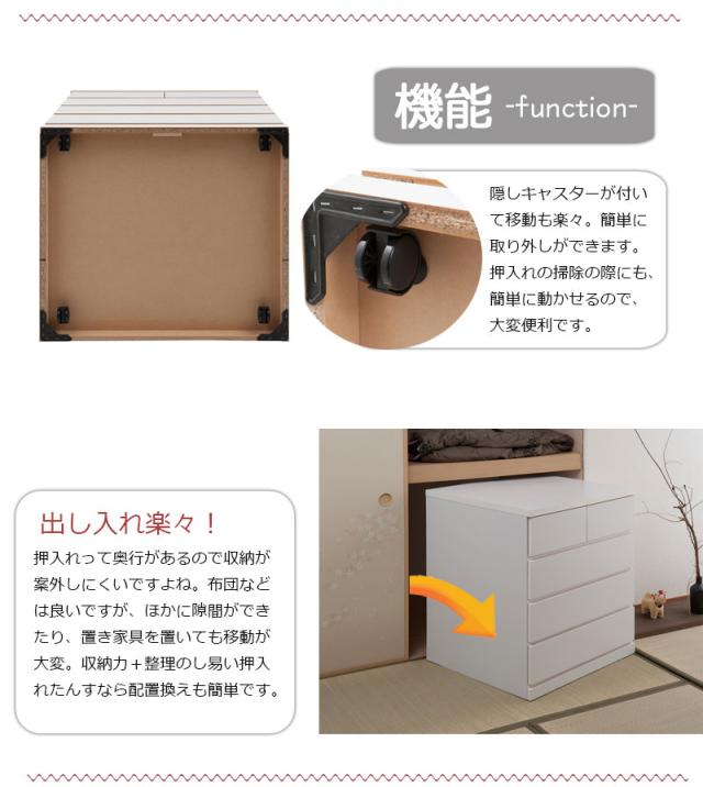 押し入れにピッタリ奥行65ｃｍ 押し入れ収納 キャスター付き 4段 引き出し 幅75 完成品 クローゼット チェスト 日本製 国産 ホワイト 白 木製 大容量 押し入れタンス 国産_3