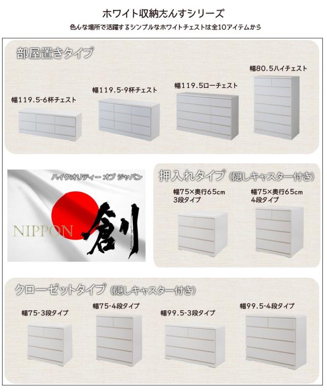 完成品 押し入れ収納 キャスター付き 4段 引き出し 幅100 【送料無料】  クローゼット チェスト 日本製 国産 ホワイト 白 木製 大容量 タンス 奥行40_6