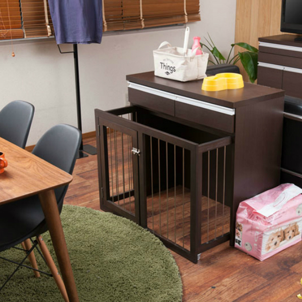 収納付き 折りたたみ ドッグサークル 90幅 完成品 ダークブラウン 送料無料 ペットサークル 省スペース 木製 犬用ゲージ 犬用サークル 室内 おしゃれ 小型犬 ケージ 犬 安い 激安 日本製 天然木 引き出し付き
